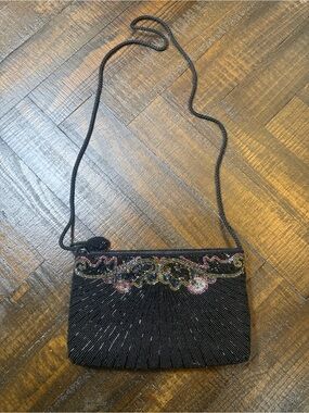 Vintage Bonwit Teller Black Beaded Evening Shoulder Bag Art Deco Formal